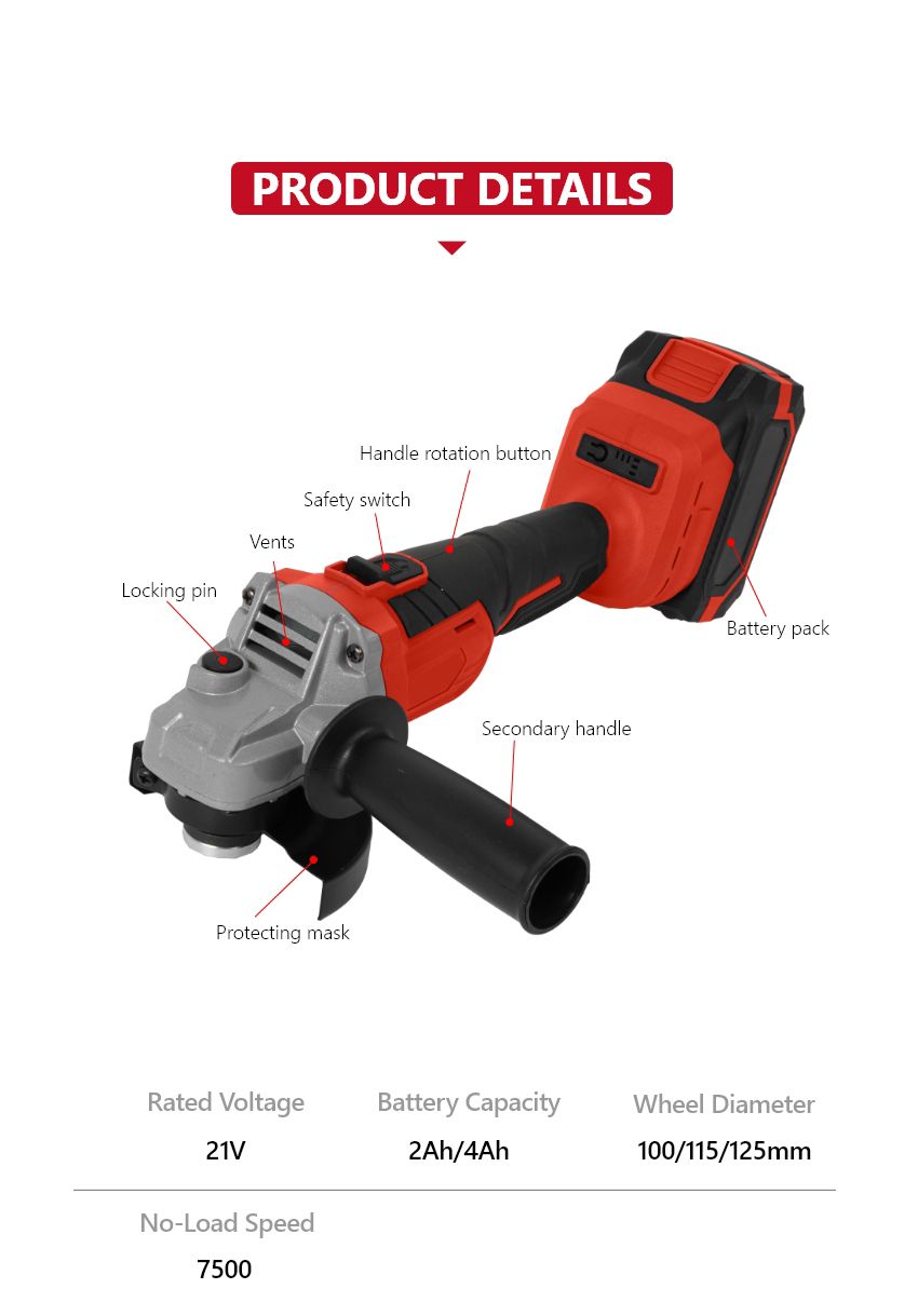 21V 125mm Lithium Angle Grinder