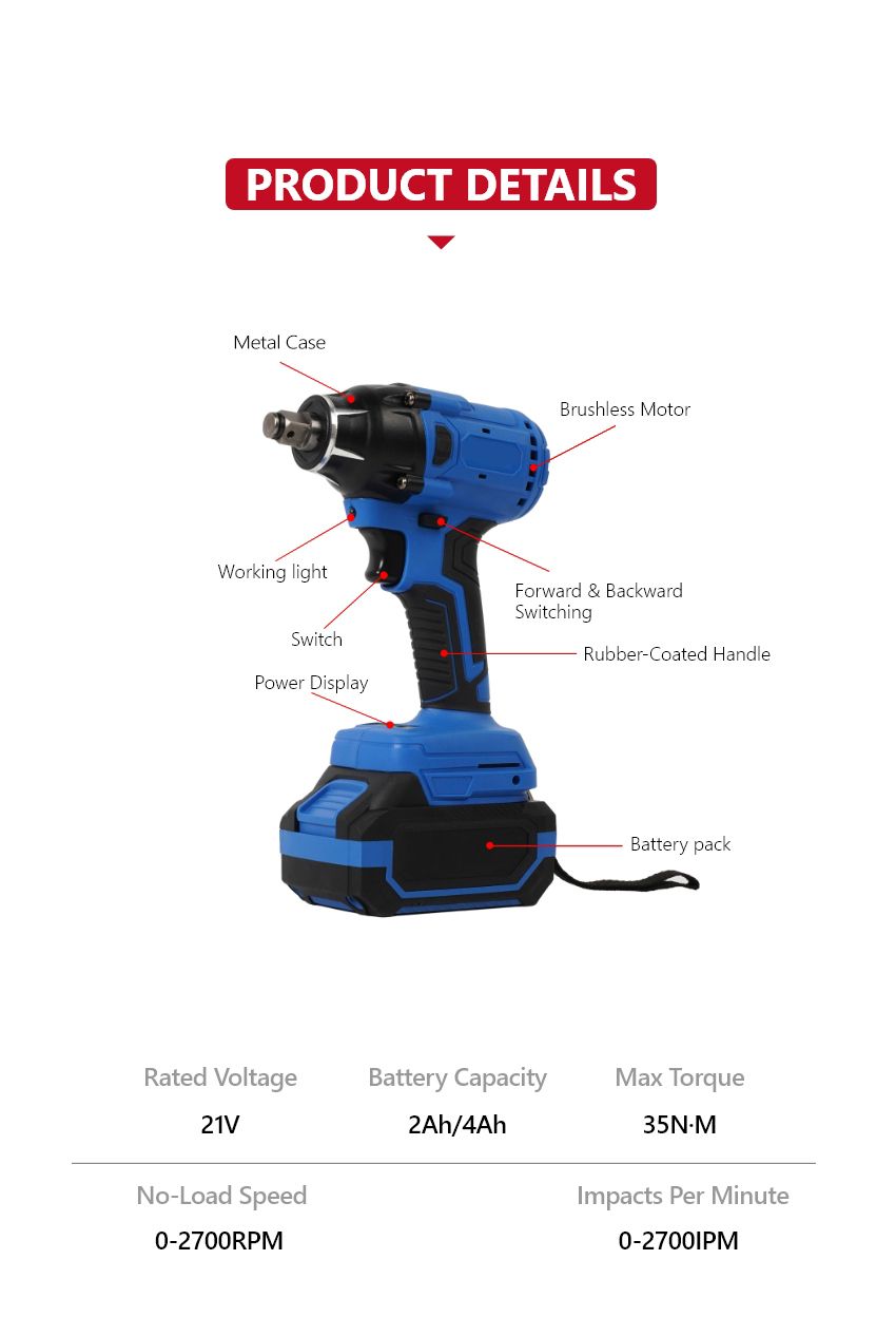 21V 350N•m Cordless Impact Wrench
