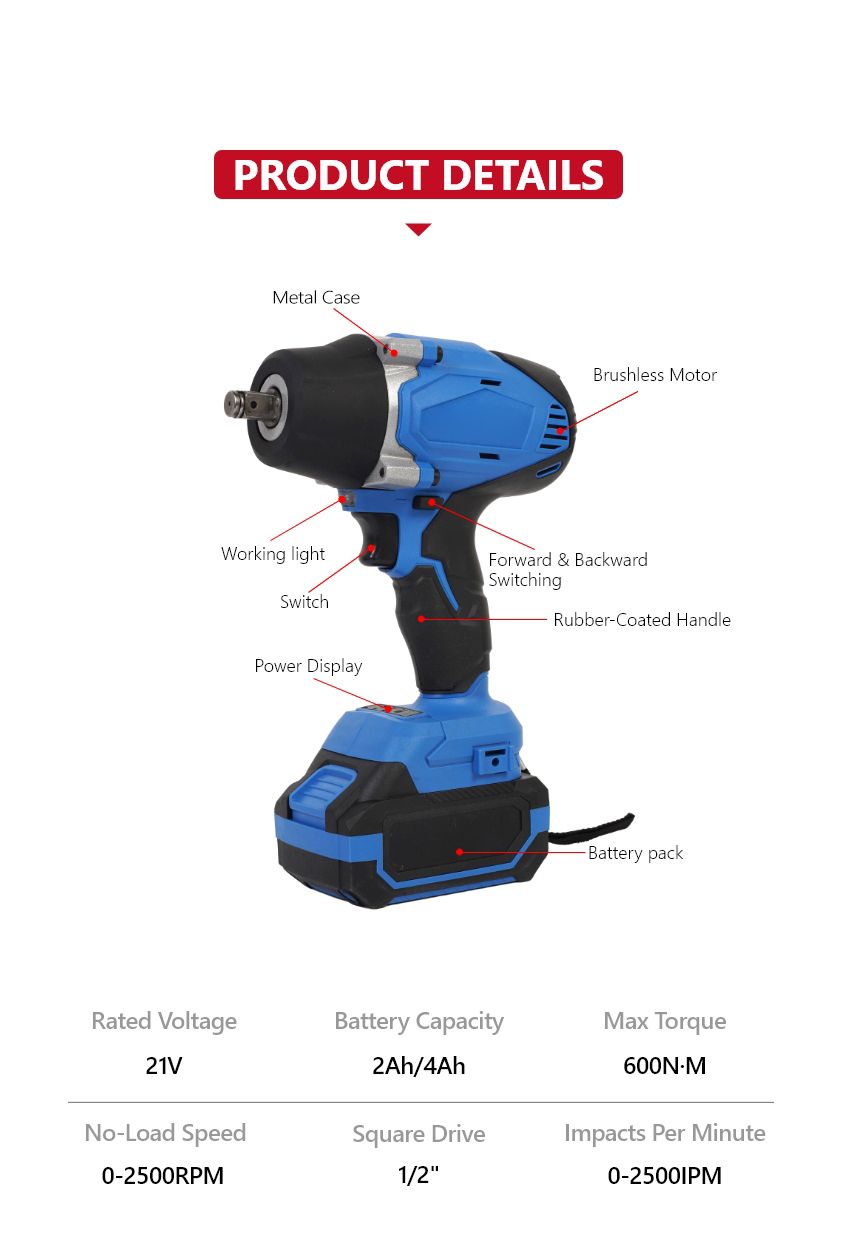 21V 600N·m Cordless Impact Wrench