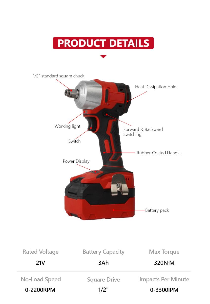 21V 320N•m Cordless Impact Wrench