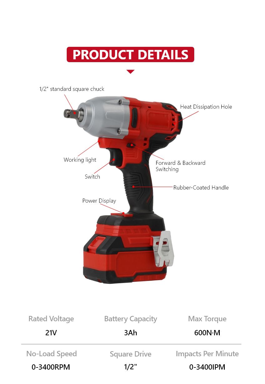 21V 600N·m Lithium Impact Wrench