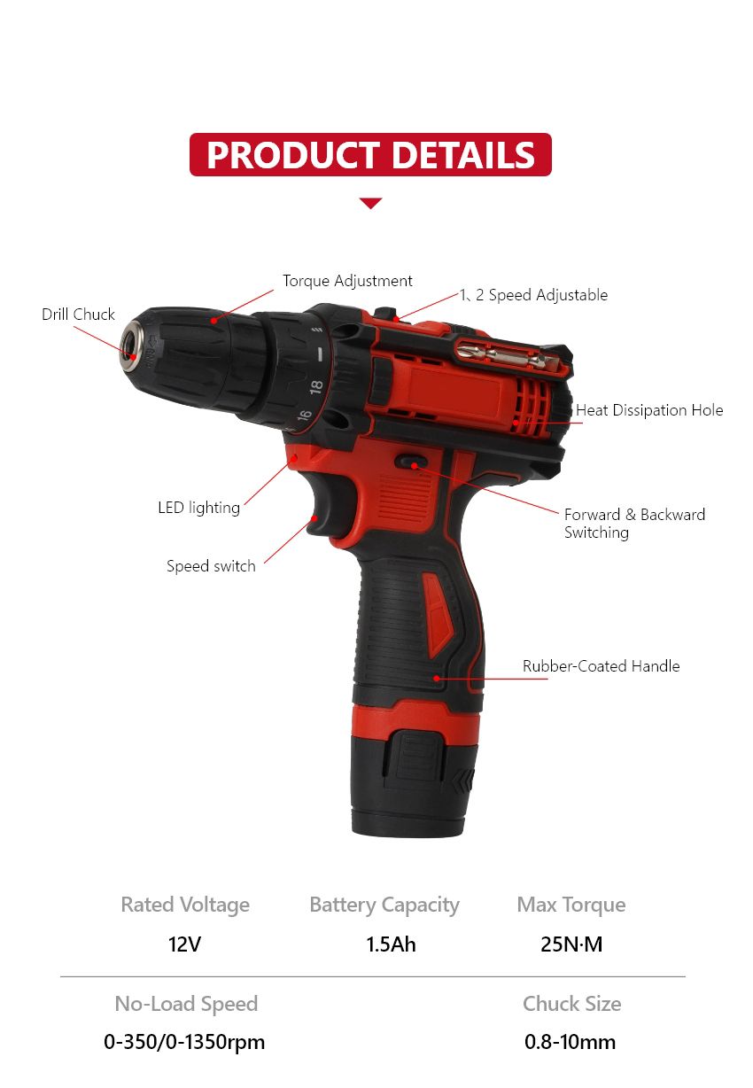 12V 1.5Ah Cordless Drill