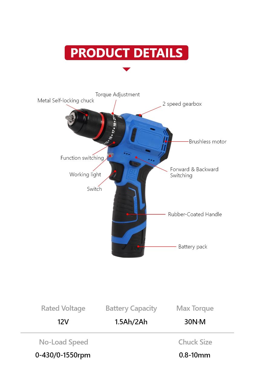 12V 30N•m Cordless Impact Drill