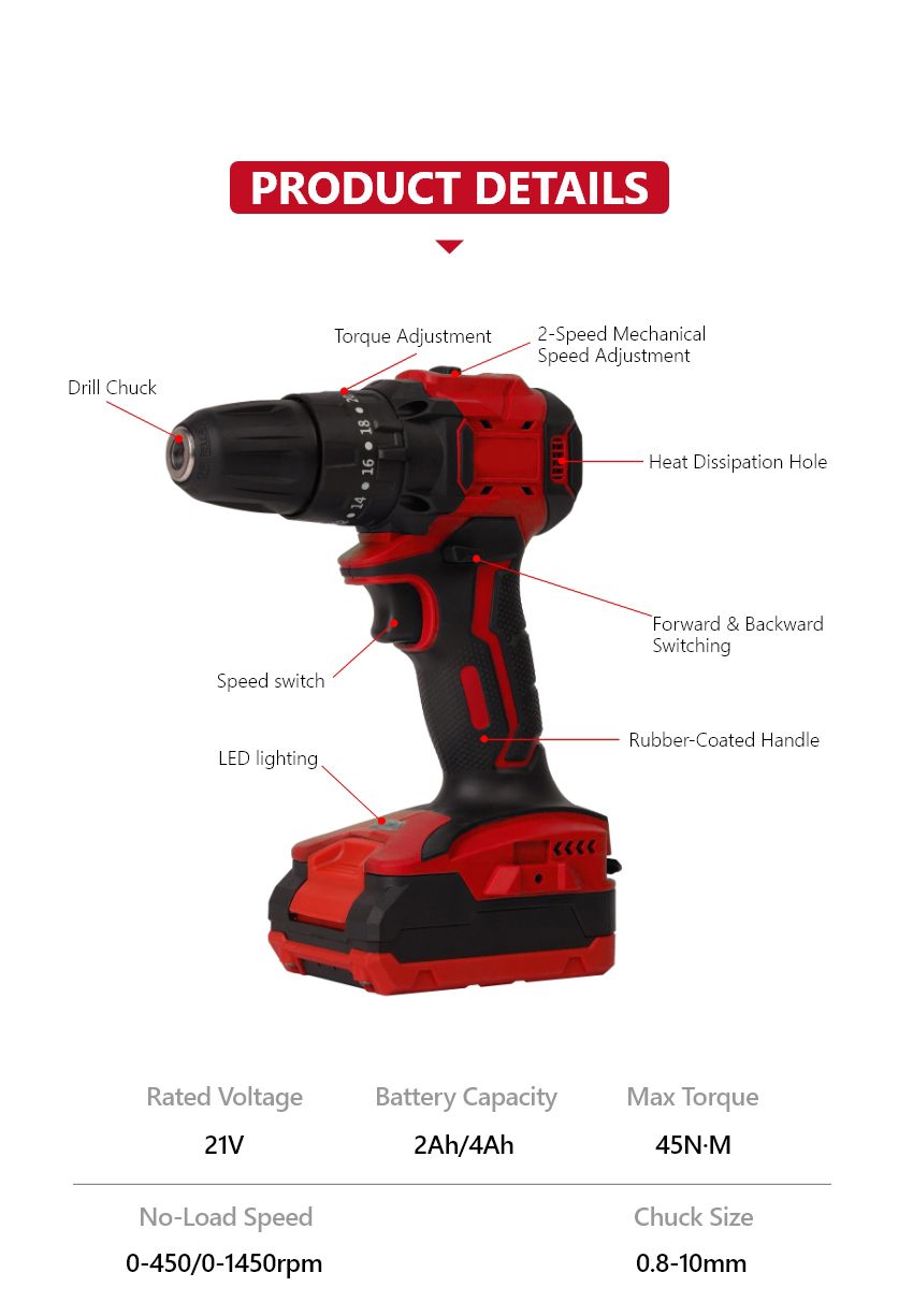 45N•m 21V Cordless Impact Drill