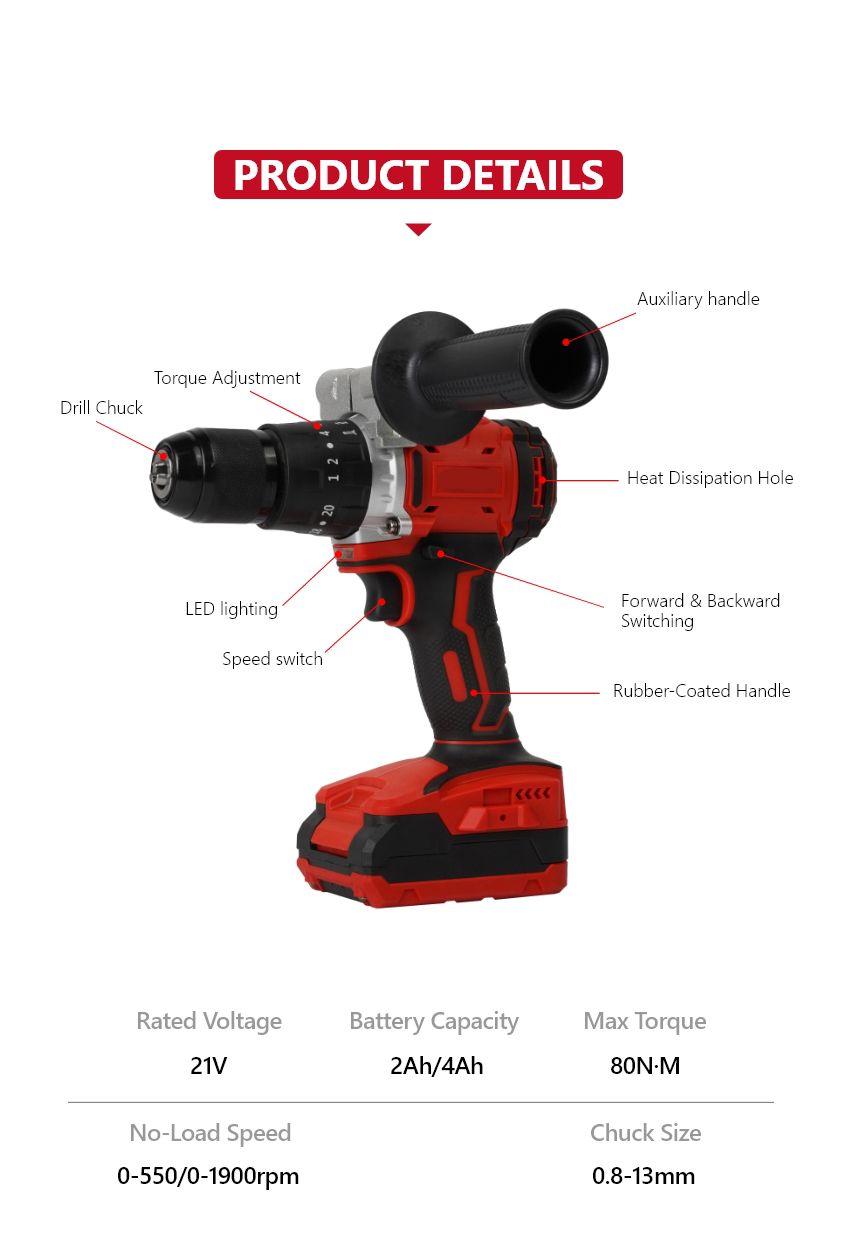 21V 80N•m Cordless Impact Drill