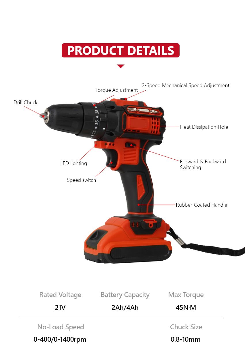21V 2Ah/4Ah Cordless Impact Drill