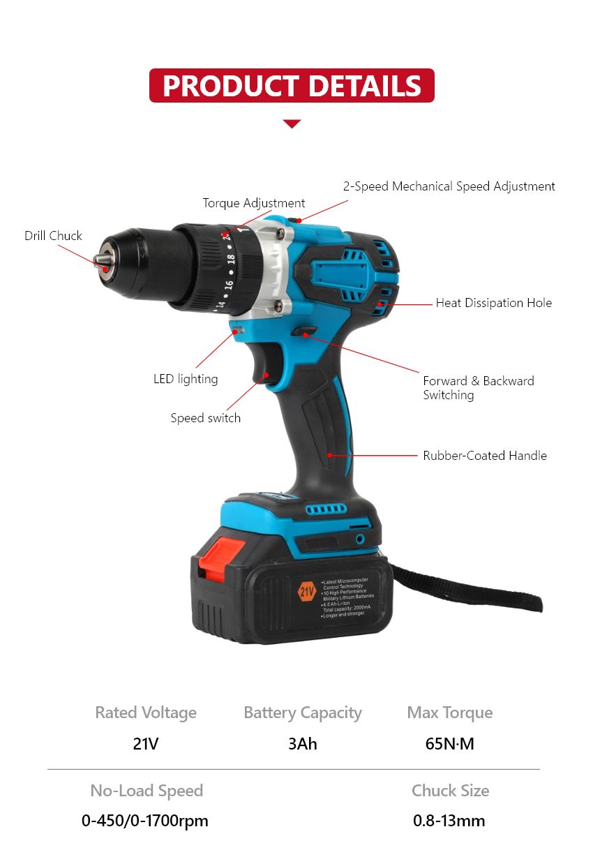 21V 65N·m Brushless Cordless Impact Drill