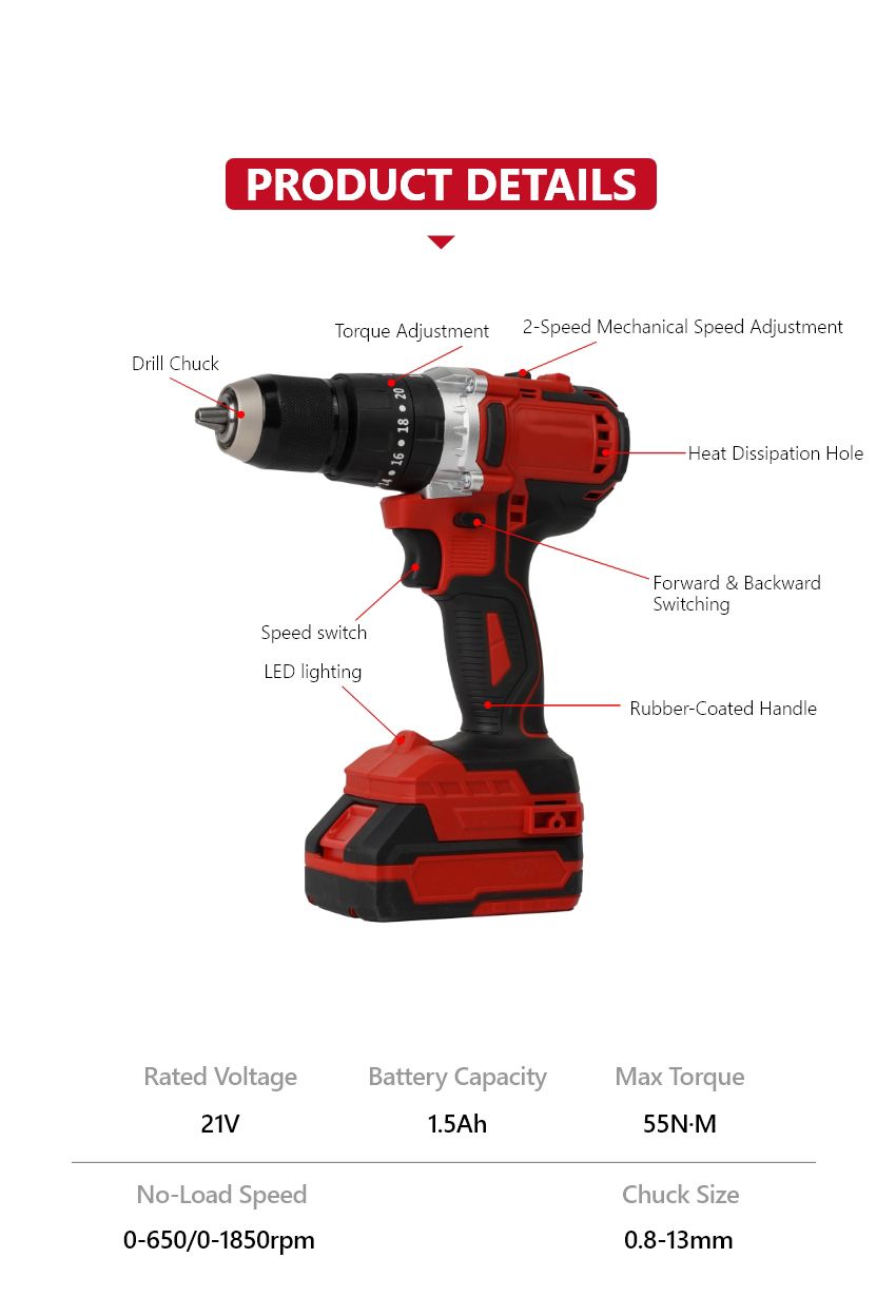 21V 55N•m Brushless Cordless Impact Drill