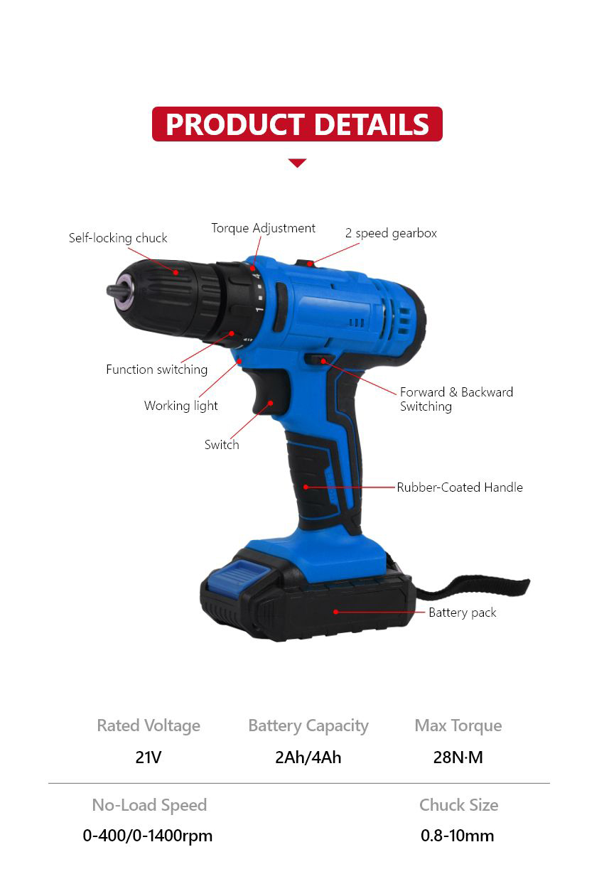 21V 28N•m Cordless Drill